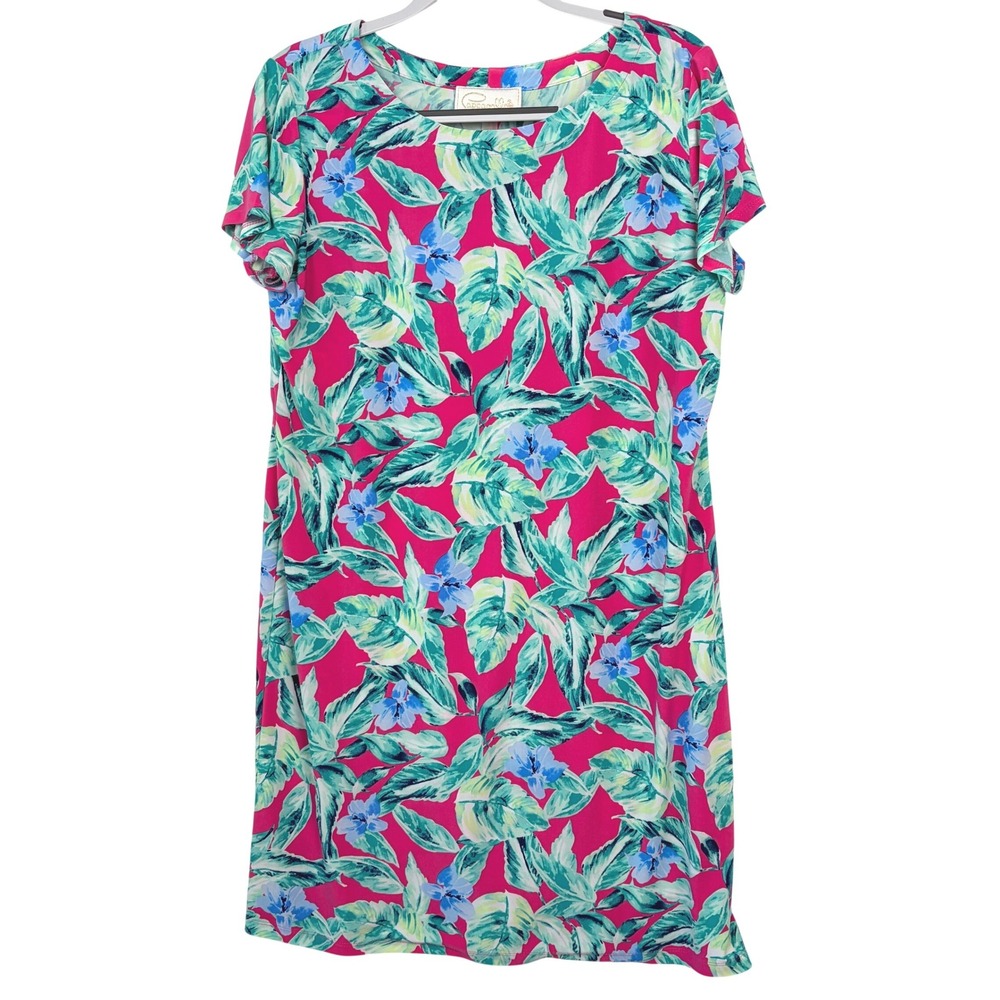 Pappagallo Floral Tropical Shift Dress Large Fuchsia Pink